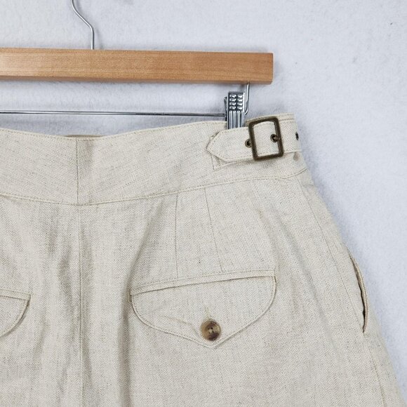 Banana Republic Shorts Womens 10 Cream Herringbone Linen Blend Pleated High Rise - Picture 8 of 11